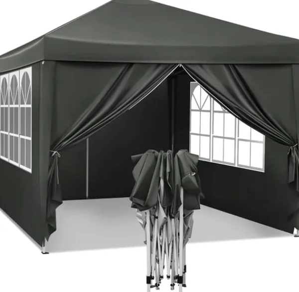 Telte & Lysthuse^Rootz Gazebo Pop-Up telt - Vandtæt Pagoda - Solafskærmning - UV-beskyttelse, Regnbestandig, Nem opsætning - Metal og 210D Oxford-stof - 3 x 3 m Grå