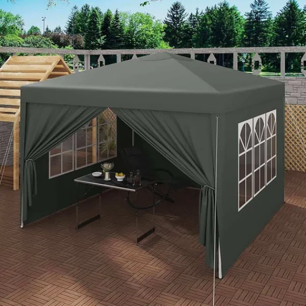 Telte & Lysthuse^Rootz Gazebo Pop-Up telt - Vandtæt Pagoda - Solafskærmning - UV-beskyttelse, Regnbestandig, Nem opsætning - Metal og 210D Oxford-stof - 3 x 3 m Grå