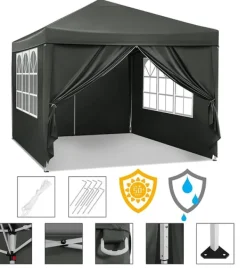 Telte & Lysthuse^Rootz Gazebo Pop-Up telt - Vandtæt Pagoda - Solafskærmning - UV-beskyttelse, Regnbestandig, Nem opsætning - Metal og 210D Oxford-stof - 3 x 3 m Grå