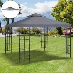 Clearance Rootz Gazebo Udskiftningstag - Udskiftningsbaldakin - Dobbeltlagstag - Pavillontag - Metal - Dybgrå - 300cm x 300co. Telte & Lysthuse