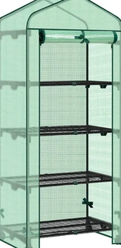 Drivhus^Rootz Greenhouse med ruller - foliehylling - Plant Grow House - Beskytter mod UV & Frost - 70x163x50cm, grøn, sort, sort
