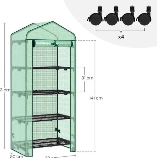 Drivhus^Rootz Greenhouse med ruller - foliehylling - Plant Grow House - Beskytter mod UV & Frost - 70x163x50cm, grøn, sort, sort