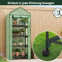 Drivhus^Rootz Greenhouse med ruller - foliehylling - Plant Grow House - Beskytter mod UV & Frost - 70x163x50cm, grøn, sort, sort