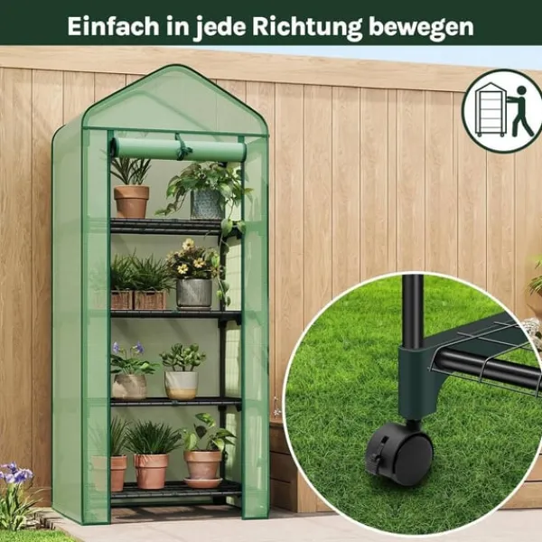 Drivhus^Rootz Greenhouse med ruller - foliehylling - Plant Grow House - Beskytter mod UV & Frost - 70x163x50cm, grøn, sort, sort