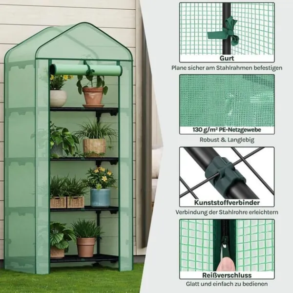 Drivhus^Rootz Greenhouse med ruller - foliehylling - Plant Grow House - Beskytter mod UV & Frost - 70x163x50cm, grøn, sort, sort
