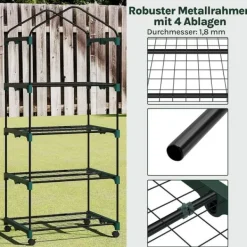 Drivhus^Rootz Greenhouse med ruller - foliehylling - Plant Grow House - Beskytter mod UV & Frost - 70x163x50cm, grøn, sort, sort