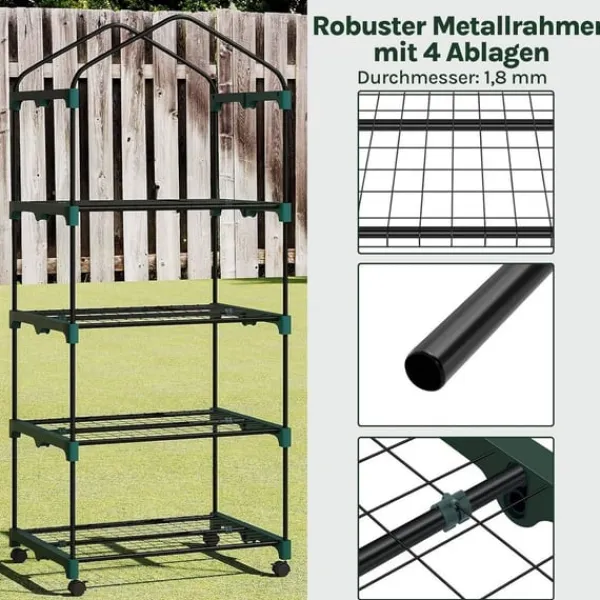 Drivhus^Rootz Greenhouse med ruller - foliehylling - Plant Grow House - Beskytter mod UV & Frost - 70x163x50cm, grøn, sort, sort