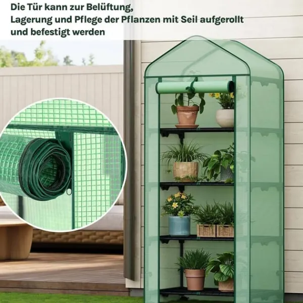 Drivhus^Rootz Greenhouse med ruller - foliehylling - Plant Grow House - Beskytter mod UV & Frost - 70x163x50cm, grøn, sort, sort