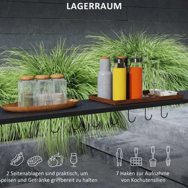 Telte & Lysthuse^Rootz Grill Pavilion - Udendørs husly - BBQ Gazebo - Stålrammer - Solbeskyttelse - 1,1 m x 2,3 m - Grå
