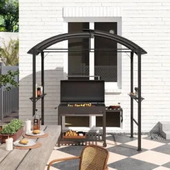 Telte & Lysthuse^Rootz Grill Pavilion - Udendørs husly - BBQ Gazebo - Stålrammer - Solbeskyttelse - 1,1 m x 2,3 m - Grå