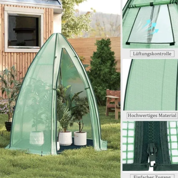 Hot Rootz Growhouse - Plant House - Greenhouse - Vinterbeskyttelse - 130 GSM PE - 160x180x160cm - Gennemsigtig, grøn Drivhus
