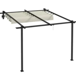 Clearance Rootz Havepavillon - Udtrækkeligt tag - Vægmonteret - Metalramme - Stål - Polyester - Cremehvid - 297L x 297W x 200/230H cm Buer, Spalier, Lysthuse Uden Tag