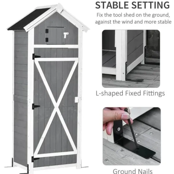 New Rootz Haveskur - Haveopbevaringsskur - Haveskab - Træredskabsskur - Haveopbevaringsskab - Grå - 78 x 52,5 x 182 cm Skure, Garager & Carports