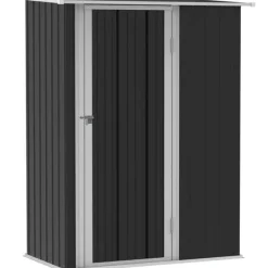 Skure, Garager & Carports^Rootz Haveskur - Haveskur - Haveskur i metal - Redskabsskur - Med skrånende tag - Låsbar dør - Grå - 142 x 84 x 189 cm