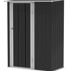 Skure, Garager & Carports^Rootz Haveskur - Haveskur - Haveskur i metal - Redskabsskur - Med skrånende tag - Låsbar dør - Grå - 142 x 84 x 189 cm