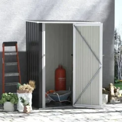 Skure, Garager & Carports^Rootz Haveskur - Haveskur - Haveskur i metal - Redskabsskur - Med skrånende tag - Låsbar dør - Grå - 142 x 84 x 189 cm