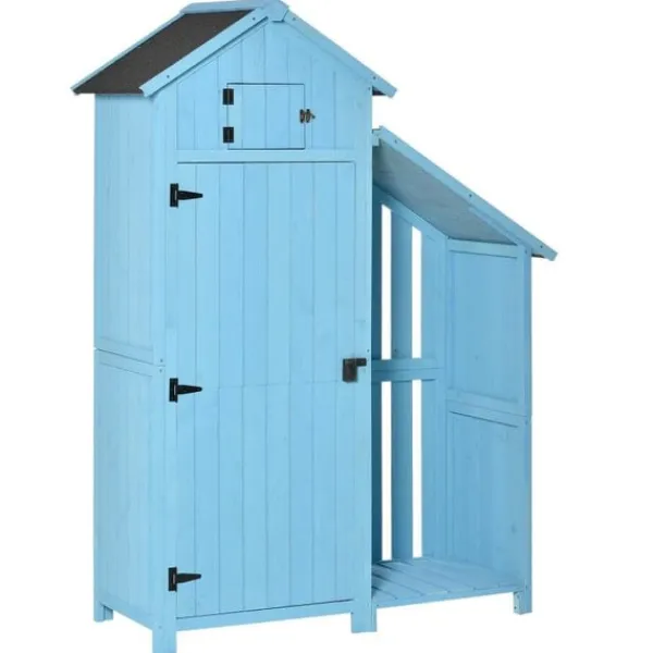 Outlet Rootz Haveskur - Haveskur - Haveskur Værktøj - Opbevaringsredskabsskur - Træ - Himmelblå - 130 x 54,5 x 180 cm Skure, Garager & Carports