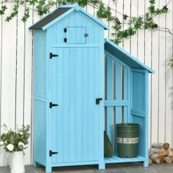 Outlet Rootz Haveskur - Haveskur - Haveskur Værktøj - Opbevaringsredskabsskur - Træ - Himmelblå - 130 x 54,5 x 180 cm Skure, Garager & Carports