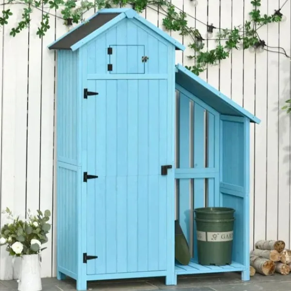 Outlet Rootz Haveskur - Haveskur - Haveskur Værktøj - Opbevaringsredskabsskur - Træ - Himmelblå - 130 x 54,5 x 180 cm Skure, Garager & Carports
