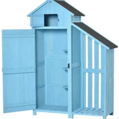 Outlet Rootz Haveskur - Haveskur - Haveskur Værktøj - Opbevaringsredskabsskur - Træ - Himmelblå - 130 x 54,5 x 180 cm Skure, Garager & Carports