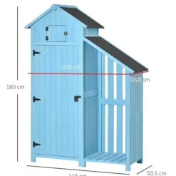 Outlet Rootz Haveskur - Haveskur - Haveskur Værktøj - Opbevaringsredskabsskur - Træ - Himmelblå - 130 x 54,5 x 180 cm Skure, Garager & Carports