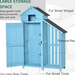 Outlet Rootz Haveskur - Haveskur - Haveskur Værktøj - Opbevaringsredskabsskur - Træ - Himmelblå - 130 x 54,5 x 180 cm Skure, Garager & Carports
