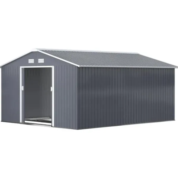 Rootz Haveskur - Opbevaringshaveskur - Skur - Grå - 12,5 X 11,1 fod Skure, Garager & Carports