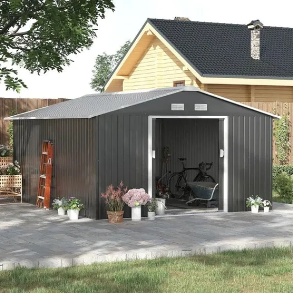 Rootz Haveskur - Opbevaringshaveskur - Skur - Grå - 12,5 X 11,1 fod Skure, Garager & Carports