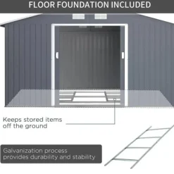 Rootz Haveskur - Opbevaringshaveskur - Skur - Grå - 12,5 X 11,1 fod Skure, Garager & Carports