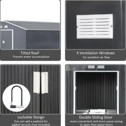 Rootz Haveskur - Opbevaringshaveskur - Skur - Grå - 12,5 X 11,1 fod Skure, Garager & Carports