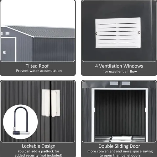 Rootz Haveskur - Opbevaringshaveskur - Skur - Grå - 12,5 X 11,1 fod Skure, Garager & Carports