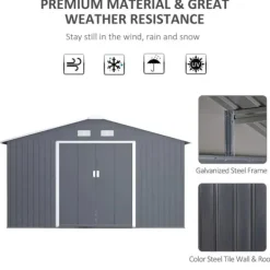 Rootz Haveskur - Opbevaringshaveskur - Skur - Grå - 12,5 X 11,1 fod Skure, Garager & Carports