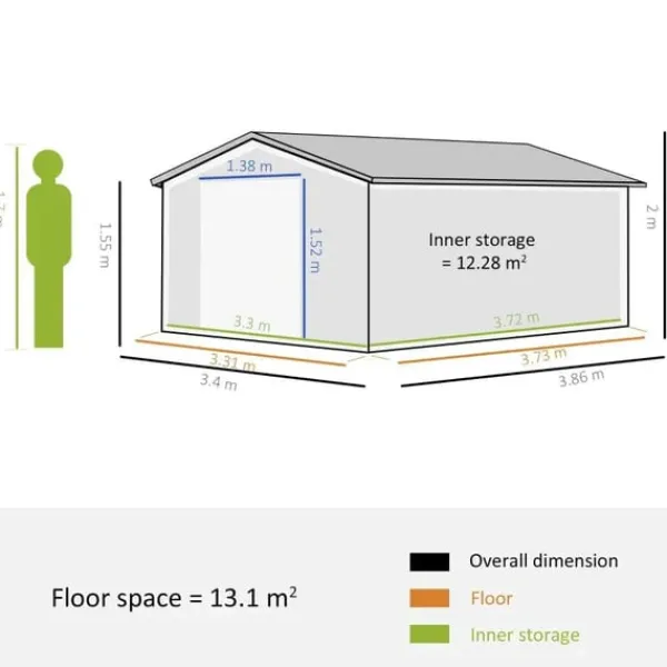 Rootz Haveskur - Opbevaringshaveskur - Skur - Grå - 12,5 X 11,1 fod Skure, Garager & Carports