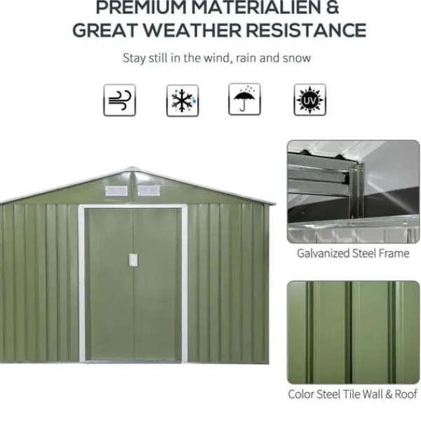 Skure, Garager & Carports^Rootz Haveskur - Redskabsskur - Bølgestål - Lysegrøn - 2,77 x 1,95 x 1,92 cm