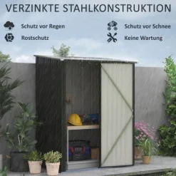 Best Rootz Haveskur - Værktøjsskur - Udendørs opbevaring - Vejrbestandig - Låsbar dør - Rummeligt interiør - 161,5 cm x 94,5 cm x 196 cm - Galvaniseret stå | CDON Skure, Garager & Carports