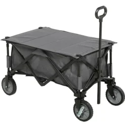 Discount Rootz Havevogn - Cargo Traile On Wheels - Sammenklappelig vogn - 5 sidelommer - Justerbart håndtag - Op til 120 Kg - Stål - Mørkegrå - 100 x 55 x 93 c | CDON Haveværktøj