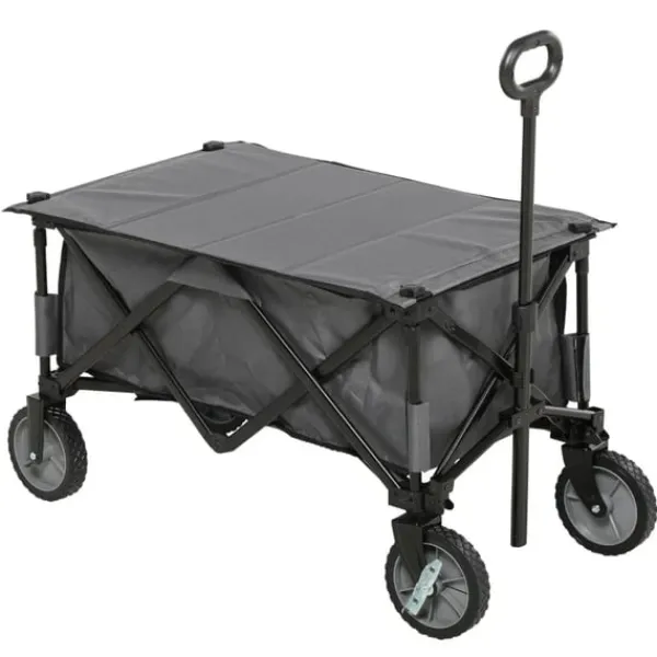 Discount Rootz Havevogn - Cargo Traile On Wheels - Sammenklappelig vogn - 5 sidelommer - Justerbart håndtag - Op til 120 Kg - Stål - Mørkegrå - 100 x 55 x 93 c | CDON Haveværktøj