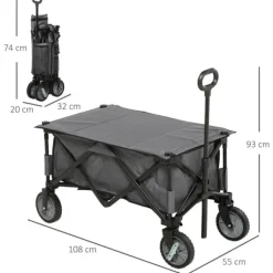 Discount Rootz Havevogn - Cargo Traile On Wheels - Sammenklappelig vogn - 5 sidelommer - Justerbart håndtag - Op til 120 Kg - Stål - Mørkegrå - 100 x 55 x 93 c | CDON Haveværktøj