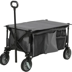 Discount Rootz Havevogn - Cargo Traile On Wheels - Sammenklappelig vogn - 5 sidelommer - Justerbart håndtag - Op til 120 Kg - Stål - Mørkegrå - 100 x 55 x 93 c | CDON Haveværktøj
