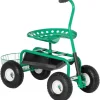 Clearance Rootz Havevogn med rullesæde - Hyldekurv - Lille haveværktøj - Værkstedsvogn - Mobil have - Højdejusterbar - Metal - Gummi - Grøn - 98cm x 45cm x 87cm | CDON Støtte Med Hjul, Sæder & Knæbeskyttelse Til Havepleje
