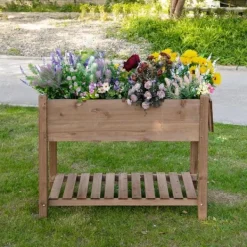 Plantningsbænke^Rootz højbed i træ - Haveplantestativ - Blomsterkasse - Urtepotte - Blomsterbed - Urtebed - 123 x 54 x 74 cm