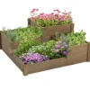 Plantningsbænke^Rootz Højseng - 4 plantekasser på 3 niveauer - Vejrbestandig - Massivt træ - Naturlig - 122 cm x 122 cm x 51 cm