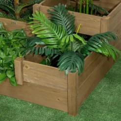 Plantningsbænke^Rootz Højseng - 4 plantekasser på 3 niveauer - Vejrbestandig - Massivt træ - Naturlig - 122 cm x 122 cm x 51 cm