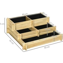 Krukker & Plantebeholdere^Rootz Højseng - Blomsterkasse - 3 Etager - Drænåbning - Stoffor - Naturligt træ - 93 x 93 x 35 cm