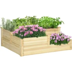 Plantningsbænke^Rootz Højseng med 3 Plantekasser - 3 Etagers Design - Mere åben bund - Naturlig - 108 cm x 88 cm x 36 cm