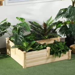 Plantningsbænke^Rootz Højseng med 3 Plantekasser - 3 Etagers Design - Mere åben bund - Naturlig - 108 cm x 88 cm x 36 cm