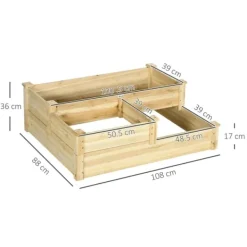 Plantningsbænke^Rootz Højseng med 3 Plantekasser - 3 Etagers Design - Mere åben bund - Naturlig - 108 cm x 88 cm x 36 cm