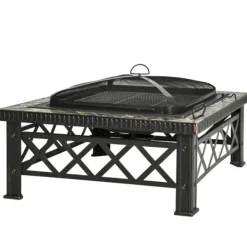 Pejse^Rootz 3-i-1 Bålplads - Bålplads med gnistbeskyttelse - Grillrist - Isspand - Have - BBQ - Sort 76 x 76 x 47 cm