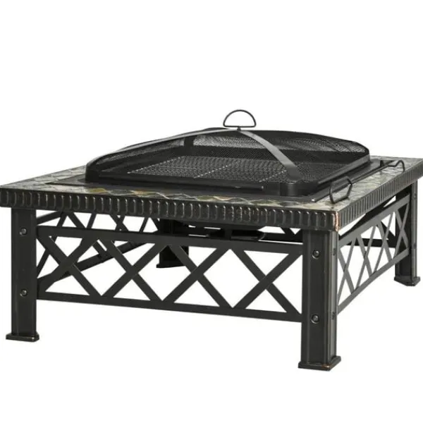 Pejse^Rootz 3-i-1 Bålplads - Bålplads med gnistbeskyttelse - Grillrist - Isspand - Have - BBQ - Sort 76 x 76 x 47 cm