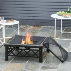 Pejse^Rootz 3-i-1 Bålplads - Bålplads med gnistbeskyttelse - Grillrist - Isspand - Have - BBQ - Sort 76 x 76 x 47 cm